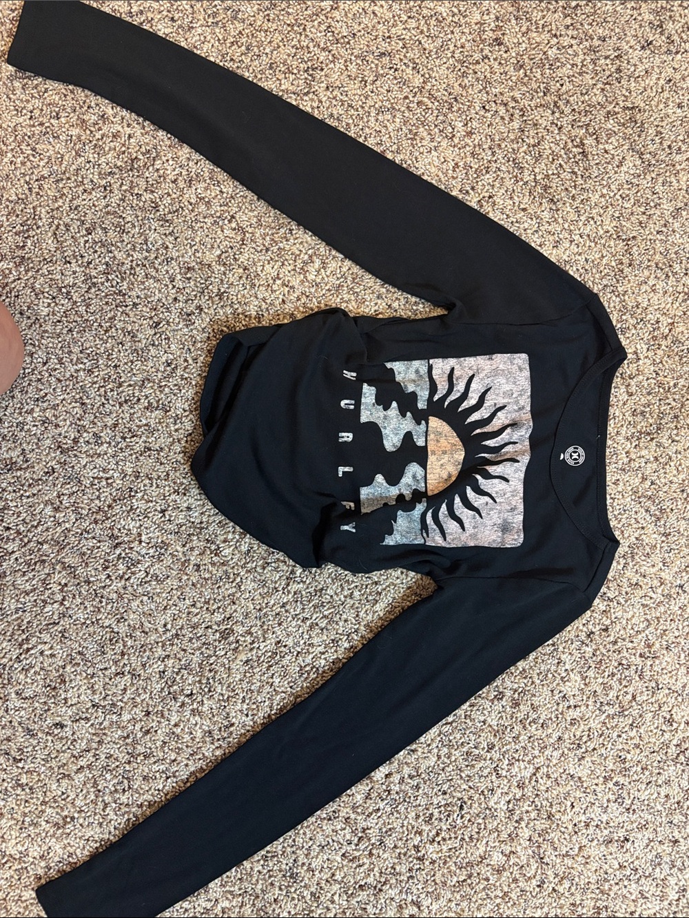 Hurley Black Long Sleeve Graphic Tee with Sun Design